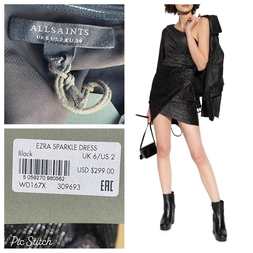New! Allsaints Ezra' One-Shoulder
Dress - Black | size 2 USA